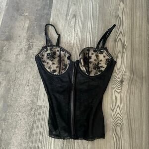 betsey johnson nude black lace bralette corset tank top